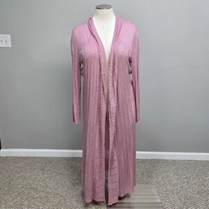 Women's Long Line Cardigan Sweater Plus Size 26 Pastel Purple Pointelle Knit‎